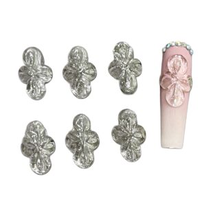 Set 8Pcs Gel 3D Flowers Nails Charms Plain No Rhinestone Gems Handmade by Gel, Design For Medium & Long Nail, 3D Flower Nail Art Floral Salon Decor For Women (Large, 4 Petals Clear)