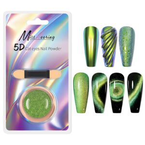 Green Chameleon Chrome Nail Powder> Cat Eye Glitter Powder for Nails> Metallic Mirror Green Chrome Nail Powder> 5D Cat Eye Effect Nail Powder Dip for Nail Art Decoration Home DIY Salon