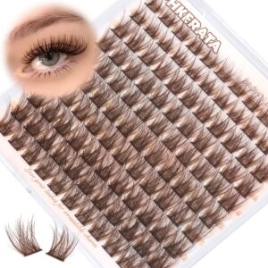 PHKERATA Brown Lash Clusters Wispy Brown Eyelash Clusters Wispy Lashes Clusters Natural C Curvature Cluster Eyelash Extensions 110 Pcs Individual Lashes DIY Cluster Lashes, 10-16 mm