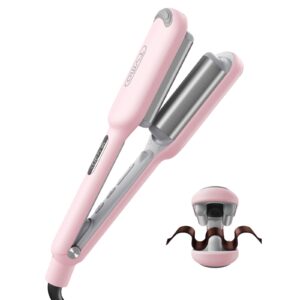 Curling Iron Hair Crimper Waver – TYMO ROVY Beach Waves Curling Wand, Ionic Deep Waver Hair Curler Tool with Ceramic 3 Barrel for Women, Dual Voltage, Anti-Scald, Easy to Use, Pink, 1 Inch