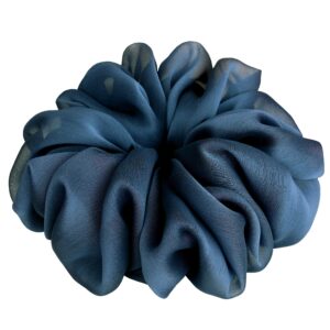 38 Colors Available, Big Scrunchies for Hair, Soft Cheer Chiffon large Ponytail Holder, Cute Birthday Gift for Women Girl Teen, Holiday Accessory (Chiffon Moonlight Blue)