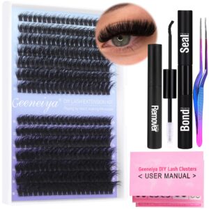 Geeneiya Full Lash Extension Kit Cluster Eyelash Extension Kit Clusters Individual Lashes Kit with Lash Bond and Seal Glue, Lash Remover, Lash Applicator, User Manual for Beginners(60P+80P, 280Pcs)