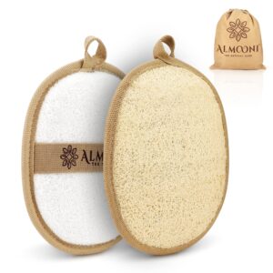 Almooni Natural Loofah Exfoliating Body Scrubber, Made with Natural Egyptian Shower Loofah Sponge, Bath Shower Loofah Sponge for Women and Men, for Face and Body That Gets You Clean – 2 Count (1 Pack)