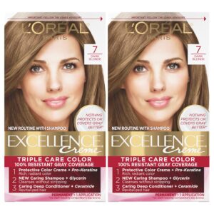 L’Oréal Paris Excellence Creme Permanent Hair Color, 7 Dark Blonde, 100 percent Gray Coverage Hair Dye, Pack of 2