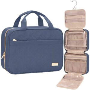 NISHEL Travel Toiletry Bag for women, Portable Hanging Organizer for Travel-Sized Shampoo, Conditioner, Brushes Set, Makeup Accessories, Medium Size, Aegean-Blue