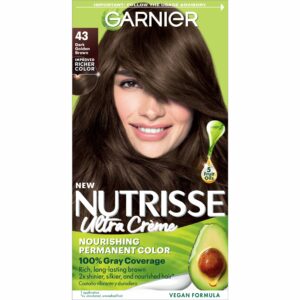 Garnier Hair Color Nutrisse Nourishing Creme, 43 Dark Golden Brown (Cocoa Bean) Permanent Hair Dye, 1 Count (Packaging May Vary)