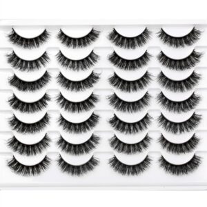 Pooplunch False Eyelashes Cat Eye Lashes Fluffy Volume Natural Faux Mink Wispy Eye Lashes Fake Eyelashes 14 Pairs Pack