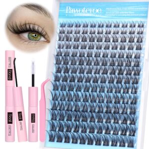 Pawotence Lash Clusters Kit Wispy Lash Extension Kit 8-16mm Natural Cluster Eyelash Extension Kit Individual Lashes 154pcs Eyelash Clusters with Lash Bond and Seal, Lash Tweezers for Self Use