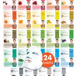 DERMAL 24 Combo Pack A Collagen Essence Korean Face Mask – Hydrating & Soothing Facial Mask with Panthenol – Hypoallergenic Self Care Sheet Mask for All Skin Types – Natural Home Spa Treatment Mask