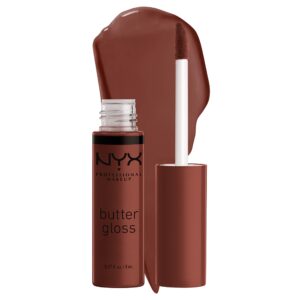 NYX PROFESSIONAL MAKEUP Butter Gloss Brown Sugar, Non-Sticky Lip Gloss – Brownie Drip (Deep Brown)