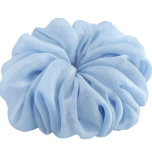 38 Colors Available, Big Scrunchies for Hair, Soft Cheer Chiffon large Ponytail Holder, Cute Birthday Gift for Women Girl Teen, Holiday Accessory (Chiffon Light Blue)