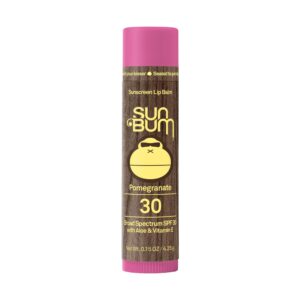 Sun Bum SPF 30 Sunscreen Pomegranate Lip Balm – Moisturizing Aloe Vera and Vitamin E – Vegan and Cruelty Free – Broad Spectrum UVA/UVB Lip Protection – 0.15 oz Stick