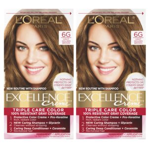 L’Oral Paris Excellence Crme Permanent Hair Color, 6G Light Golden Brown, 2 COUNT 100% Gray Coverage Hair Dye