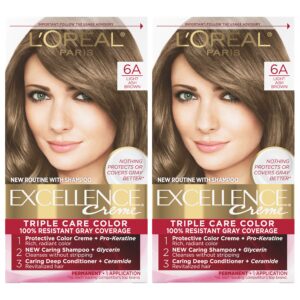 L’Oréal Paris Excellence Creme Permanent Hair Color, 6A Light Ash Brown, 100 percent Gray Coverage Hair Dye, Pack of 2