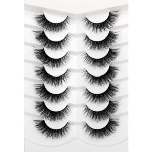 Pooplunch Cat Eye Look Fluffy Volume Wispy Lashes False Eyelashes Natural 8D Winged Short Soft Fake Eyelashes 7 Pairs Faux Mink Lashes Pack