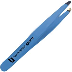 Tweezer Guru Tweezers for Women – Slant Pointed Precision Tweezers for Eyebrows & Ingrown Hair Removal – Blackhead and Splinter Tweezer with Sharp Needle Nose Point for Plucking (Bold Blue)
