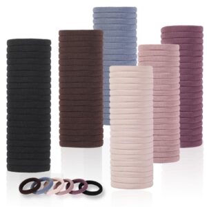 LuSeren 120 Pcs No Damage Hair Ties for Thick Hair, Large Soft Seamless Nylon Hair Elastics for Women, Ponytail Holders, Hair Accessories – Neutral Colors