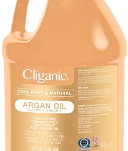 Cliganic Organic Argan Oil Bulk, Gallon Size 128oz, 100% Pure, Non-GMO