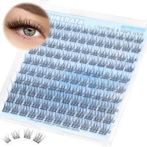 PHKERATA Natural Lash Clusters Wispy Cluster Eyelash Extensions 120 pcs Individual Lashes DIY C Curvature Eyelash Clusters 9-12 mm Natural Lashes Clusters
