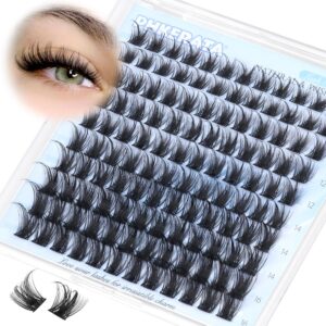 PHKERATA Wispy Eyelash Clusters Natural Lash Clusters 120 pcs Cluster Eyelash Extensions Wispy D Curvature Individual Lashes Reusable DIY Lash Extension Thin Lash Band