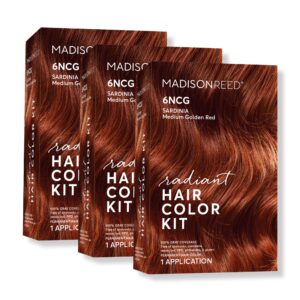 Madison Reed Radiant Hair Color Kit, Medium Amaretto Red for 100% Gray Coverage, Ammonia-Free, 6NCG Sardinia Red, Permanent Hair Dye, Pack of 3