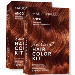 Madison Reed Radiant Hair Color Kit, Medium Amaretto Red for 100% Gray Coverage, Ammonia-Free, 6NCG Sardinia Red, Permanent Hair Dye, Pack of 2