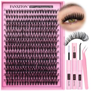 FANXITON DIY Lash Extension Kit 50D D Individual Lashes Lash Clusters Kit Cluster Lashes Lash Bond and Seal and Lash Tweezers for Lash Clusters Kit DIY at Home