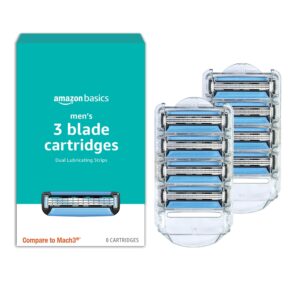 Amazon Basics 3-Blade Men’s Motion Sphere Razor Blades with Dual Lubrication, Includes 8 Cartridges (Pack of 1) (Previously Solimo)
