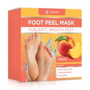 DERMORA Foot Peel Mask – 2 Pack of Regular Size Skin Exfoliating Foot Masks for Dry, Cracked Feet, Callus, Dead Skin Remover for Baby Soft Feet, Peach Scent