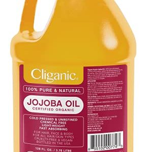 Cliganic Organic Jojoba Oil Bulk, Gallon Size 128oz, 100% Pure – Non-GMO