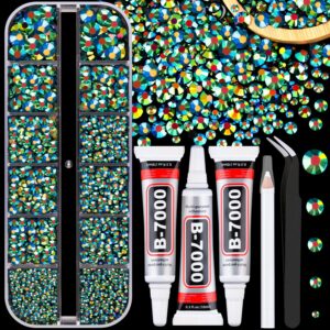 Resin Jelly Rhinestones for Crafting with B7000 Jewelry Glue, 1 Box Emerald Black Flatback Crystal with 3Pcs 10ml Glue, Bedazzling Non Hotfix Gems for DIY Tumblers Clothing Shoes Manicure
