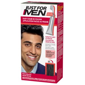 Just For Men Easy Comb-In Color Mens Hair Dye, Easy No Mix Application with Comb Applicator – Rich Black, A-65, Pack of 1