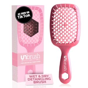 FHI Heat UNbrush Detangling Brush for Pain-Free Brushing on All Wet or Dry Hair Types — Durable DuoFlex Anti-Static Bristles, Lightweight Handle, Vented Hair Brush, Rose Dark Pink