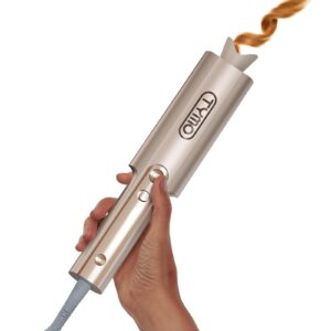 Upgraded Automatic Rotating Curling Iron – TYMO CurlPro Plus Long Barrel Curling Wand for Long Hair, Ceramic 1 Inch Hair Curler for Women, Anti-Scald, Tangle-Free, 600M Ionic, Dual Voltage, Gold