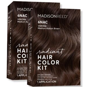 Madison Reed Radiant Hair Color Kit, Medium Chocolate Brown for 100% Gray Coverage, Ammonia-Free, 6NAC Verona Brown, Permanent Hair Dye, Pack of 2