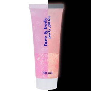MEICOLY Neon Pink Body Glitter Gel,UV Blacklight Chunky Face Glitter Gel,Glow in The Dark Glitter Paint,Singer Concert Music Festival Party Rave Accessories,Halloween Glitter Makeup for Women,50ml