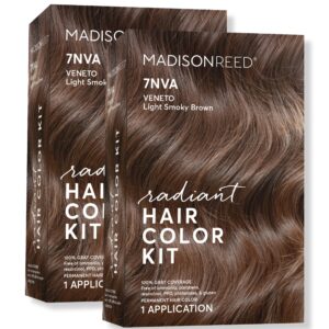 Madison Reed Radiant Hair Color Kit, Light Smoky Brown for 100% Gray Coverage, Ammonia-Free, 7NVA Veneto Light Brown, Permanent Hair Dye, Pack of 2
