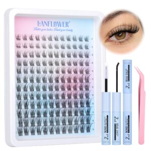 Natural Lash Clusters Kit C Curved Lash Extension Kit Wispy Cluster Eyelash Extensions Kit 8-16mm Eyelash Clusters Kit 144pcs Individual Lashes by Lanflower