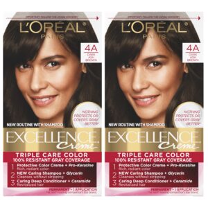 L’Oréal Paris Excellence Creme Permanent Hair Color, 4a Dark Ash Brown, 100 percent Gray Coverage Hair Dye, Pack of 2