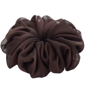 38 Colors Available, Big Scrunchies for Hair, Soft Cheer Chiffon large Ponytail Holder, Cute Birthday Gift for Women Girl Teen, Holiday Accessory (Chiffon Dark Brown)