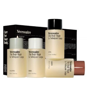 Nécessaire The Body Wash – Collection Set. Self Care Gifts for Women + Men, 4x Travel Size Skin Care Set, Natural Body Wash for Women + Men. With Vitamins + Niacinamide. Gel Cleanse, 3.4 fl oz.
