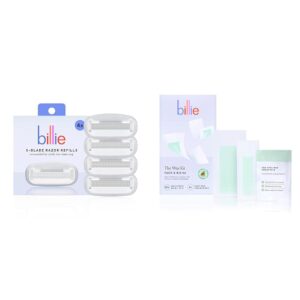 Billie Women’s Razor Refill Blades 5-Blade Cartridges 4 count & Wax Kit 32 strips 6 wipes