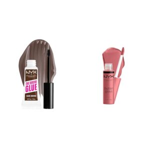 NYX PROFESSIONAL MAKEUP The Brow Glue Extreme Hold Tinted Eyebrow Gel Dark Brown & Butter Gloss Non-Sticky Lip Gloss Tiramisu