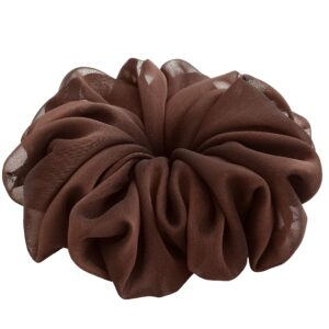 38 Colors Available, Big Scrunchies for Hair, Soft Cheer Chiffon large Ponytail Holder, Cute Birthday Gift for Women Girl Teen, Holiday Accessory (Chiffon Brown)