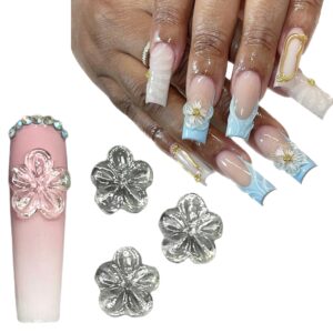 Set 10Pcs Clear Gel 3D Flowers Nails -harms Plain No Rhinestone Gems Handmade by Gel, Design For Medium & Long Nail, 3D Flower Nail Art Floral Salon Decor For Women (Large, ApricotBlossom Clear)