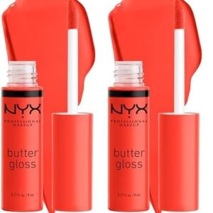 NYX PROFESSIONAL MAKEUP Butter Gloss, Non-Sticky Lip Gloss – Orangesicle (Orange) (Pack of 2)
