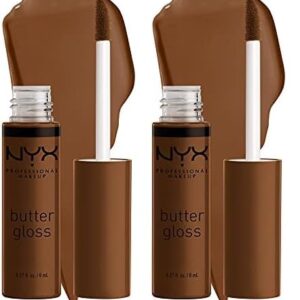 NYX PROFESSIONAL MAKEUP Butter Gloss Brown Sugar, Non-Sticky Lip Gloss – Caramelt (Medium Brown) (Pack of 2)