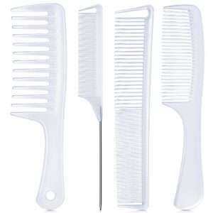 SALONSILK Combs for Women and Men, 4PCS Translucent Professional Comb Set, Wide Tooth Rat Tail Fine Tooth Set for All Hair Types