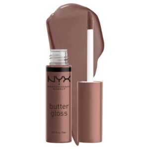 NYX PROFESSIONAL MAKEUP Butter Gloss Brown Sugar, Non-Sticky Lip Gloss – Cinnamon Roll (Grey Brown)