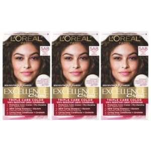 L’Oreal Paris Excellence Creme Permanent Hair Color, 5AB Mocha Ash Brown, 100 percent Gray Coverage Hair Dye, Pack of 3